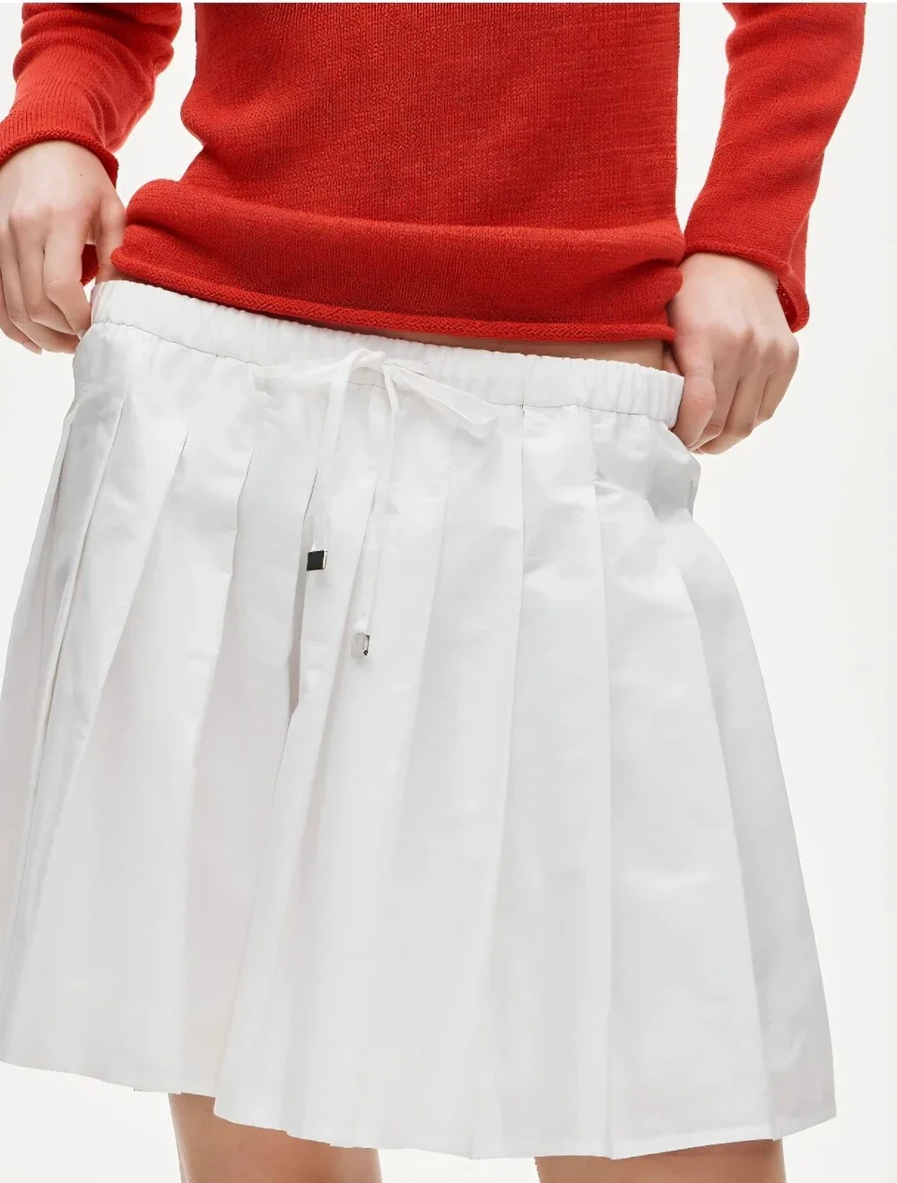 J.Crew Drawstring pleated mini skirt in cotton poplin Sz M $128 White